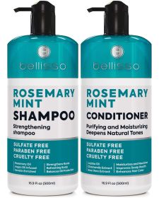 Rosemary Oil and Mint Shampoo and Conditioner Set Sulfate Free with Peppermint Moisturizing Products for Women and Men Helps Flaky Dry Scalp and