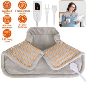 22.4x16.3in Large Weighted Heating Pad for Neck and Shoulders Electric Fast Heating Mat Neck Wrap Cushion Pain Relief with 6 Temperature Settings