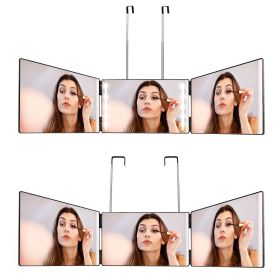 3 Way Mirror with LED Telescopic Hanger Tri-fold Mirror Personal Makeup Mirror with Micro USB Cable for Self Shaving Hair Cutting Dyeing Curling