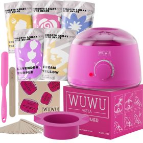 Waxing Kit 19 Items, WUWUVISTA Hair Removal Wax Kit With Wax Melt Warmer Waxing Beads For Face, Brazilian, Full Body, Bikini Suitable For Plugs O (Option: Pink-US plug)