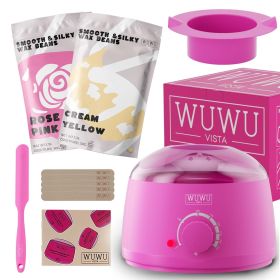 Waxing Kit 11 Items WUWUVISTA Hair Removal Wax Kit With Wax Melt Warmer Waxing Beads For Face,Brazilian,Full Body,Bikini,Sensitiive Skin Suitable (Option: Pink-US plug)